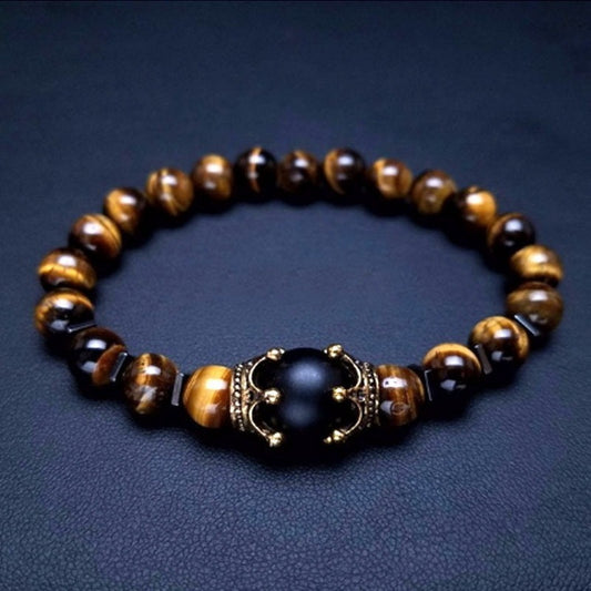 Fire attributes Enlightenment increases good luck Crown Tiger Eye Bead Elastic Bracelet
